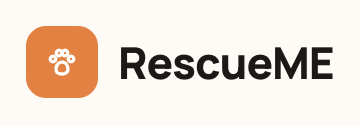 RescueME logo with an orange square and white icon of a paw print.