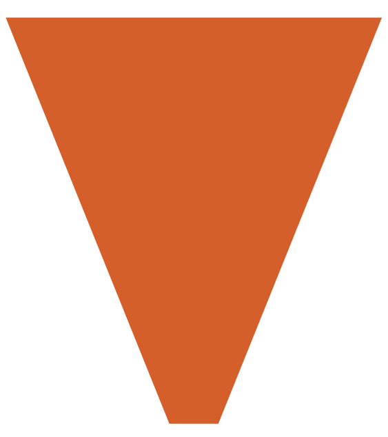 A downward-pointing triangle with a brown fill and black borders.