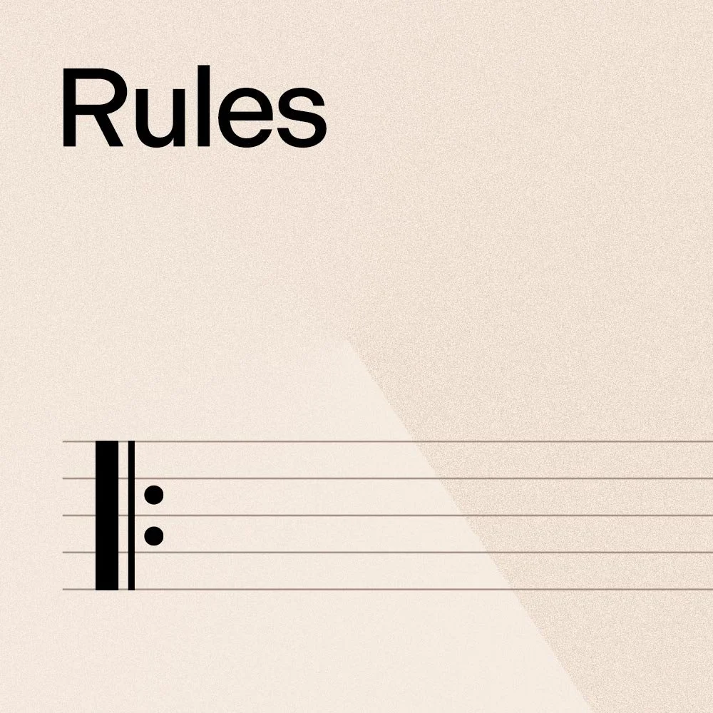 Sheet music with the title 'Rules' and a musical staff showing two notes. PolMusicA. Competition. Young talents. Australia. Melbourne, Sydney, Brisbane, Adelaide, Perth. Victoria, NSW, Queensland, SA, WA