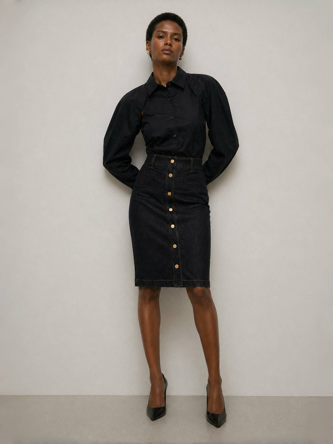 R.E.D. Valentino Dark Denim Button Front Skirt