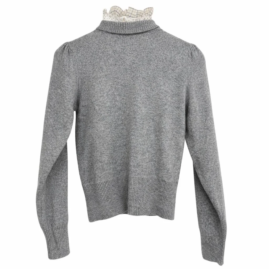 Sandro grey wool sweater with ruffled high neckline and long sleeves