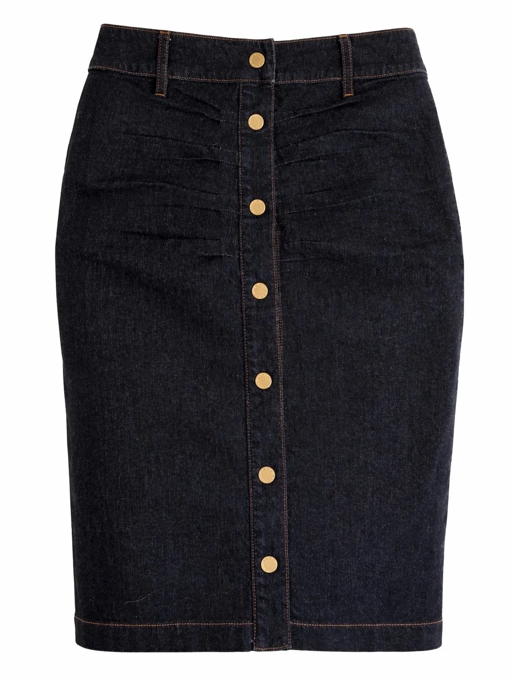 R.E.D. Valentino dark denim button front skirt with gold-tone buttons