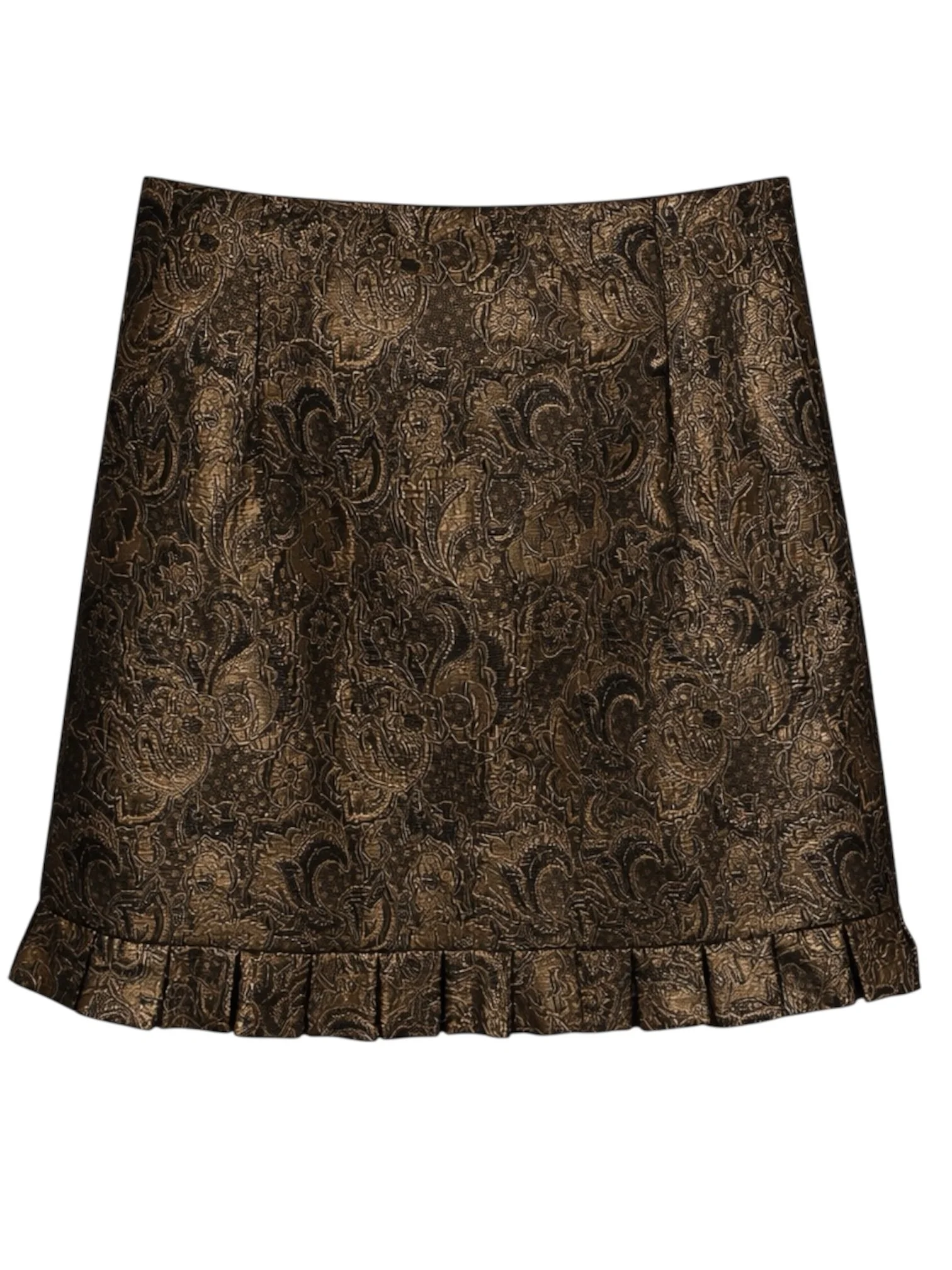 Sandro Paris mini skirt in gold and black jacquard, back view
