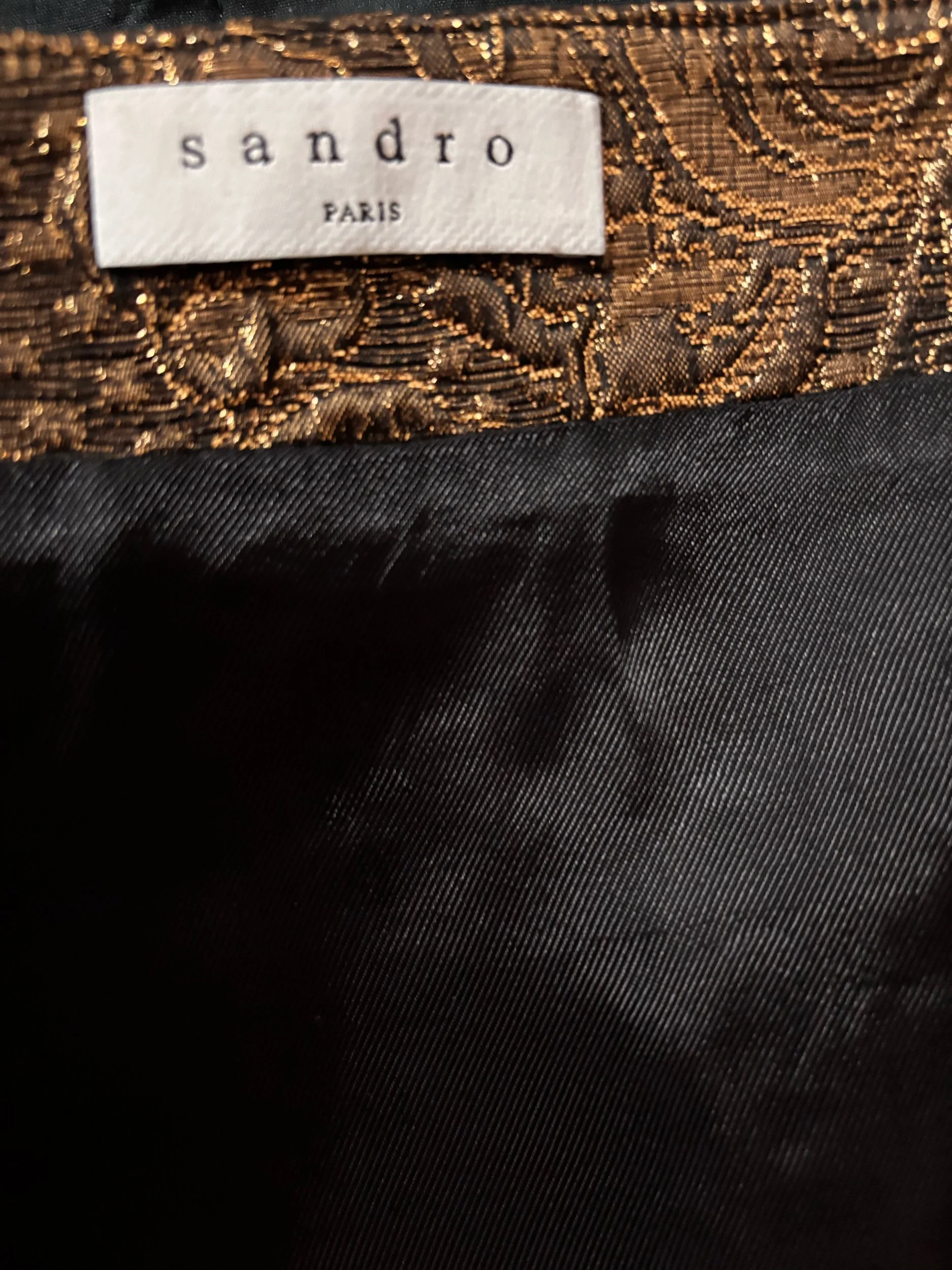 Sandro Paris brand label inside luxury jacquard skirt