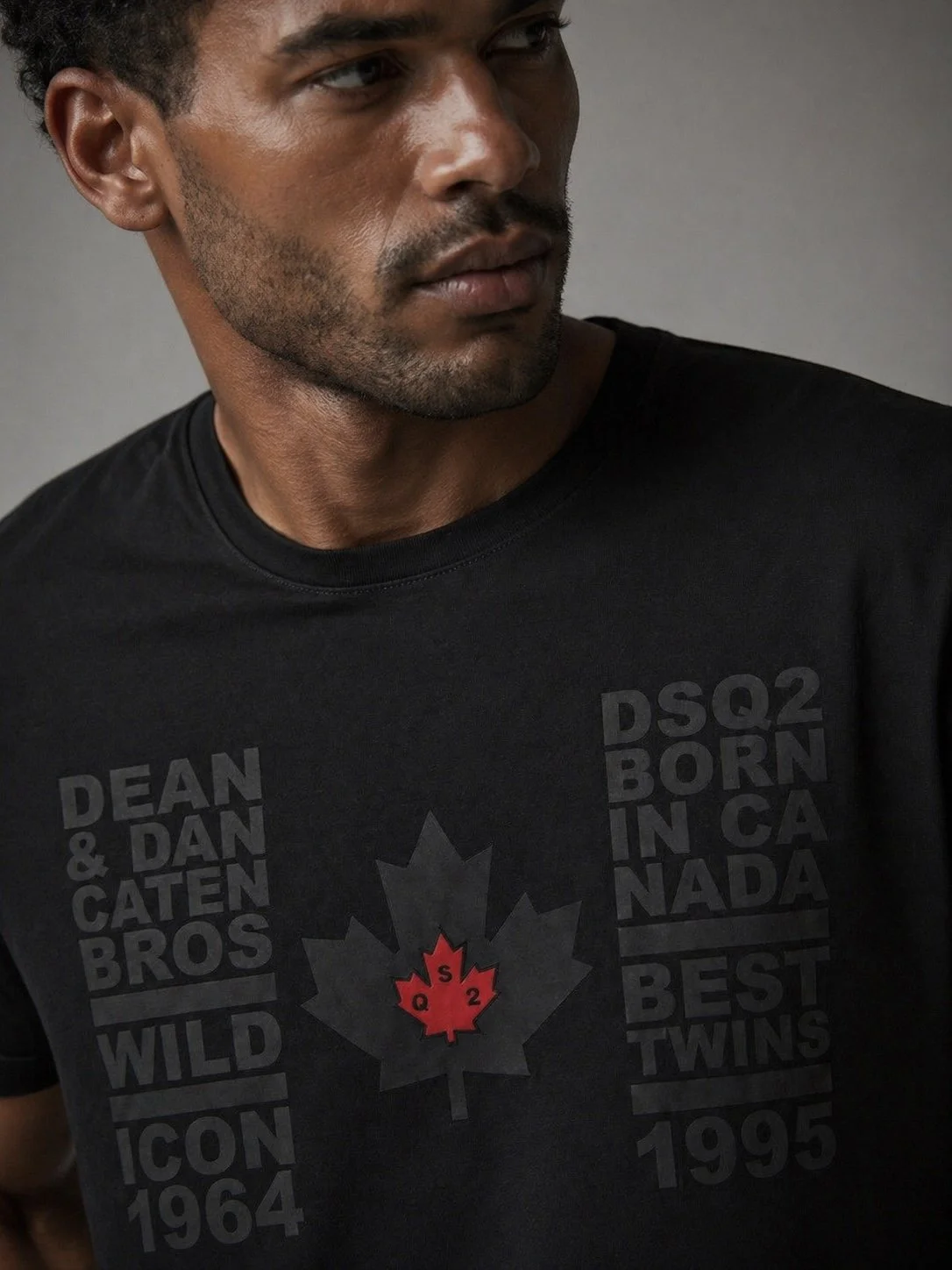 Dsquared2 mens black graphic t-shirt worn model luxury streetwear outfit