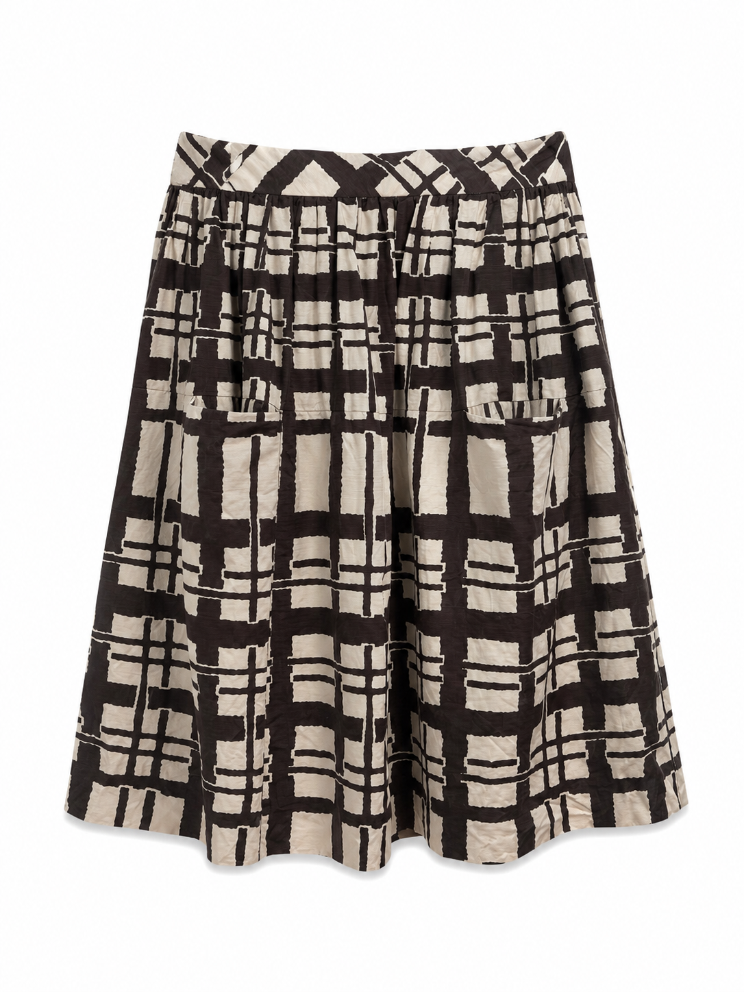 Maeve geometric print cotton silk A-line skirt front view