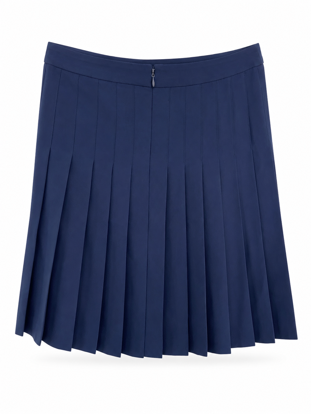 Lauren Ralph Lauren navy pleated skirt back view with concealed zip closure