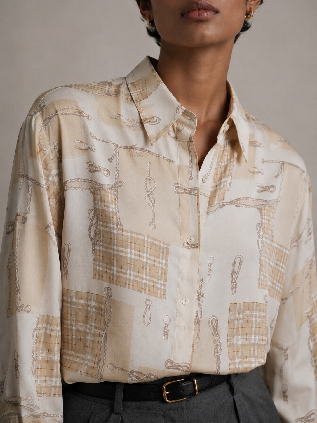 Burberrys vintage designer blouse back view beige silk shirt