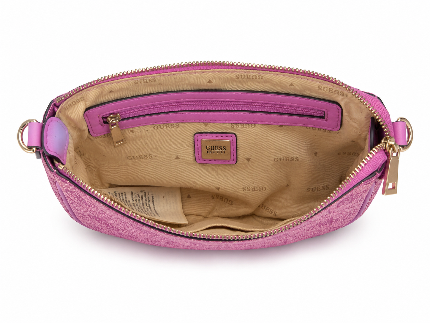 GUESS pink handbag interior zip pocket