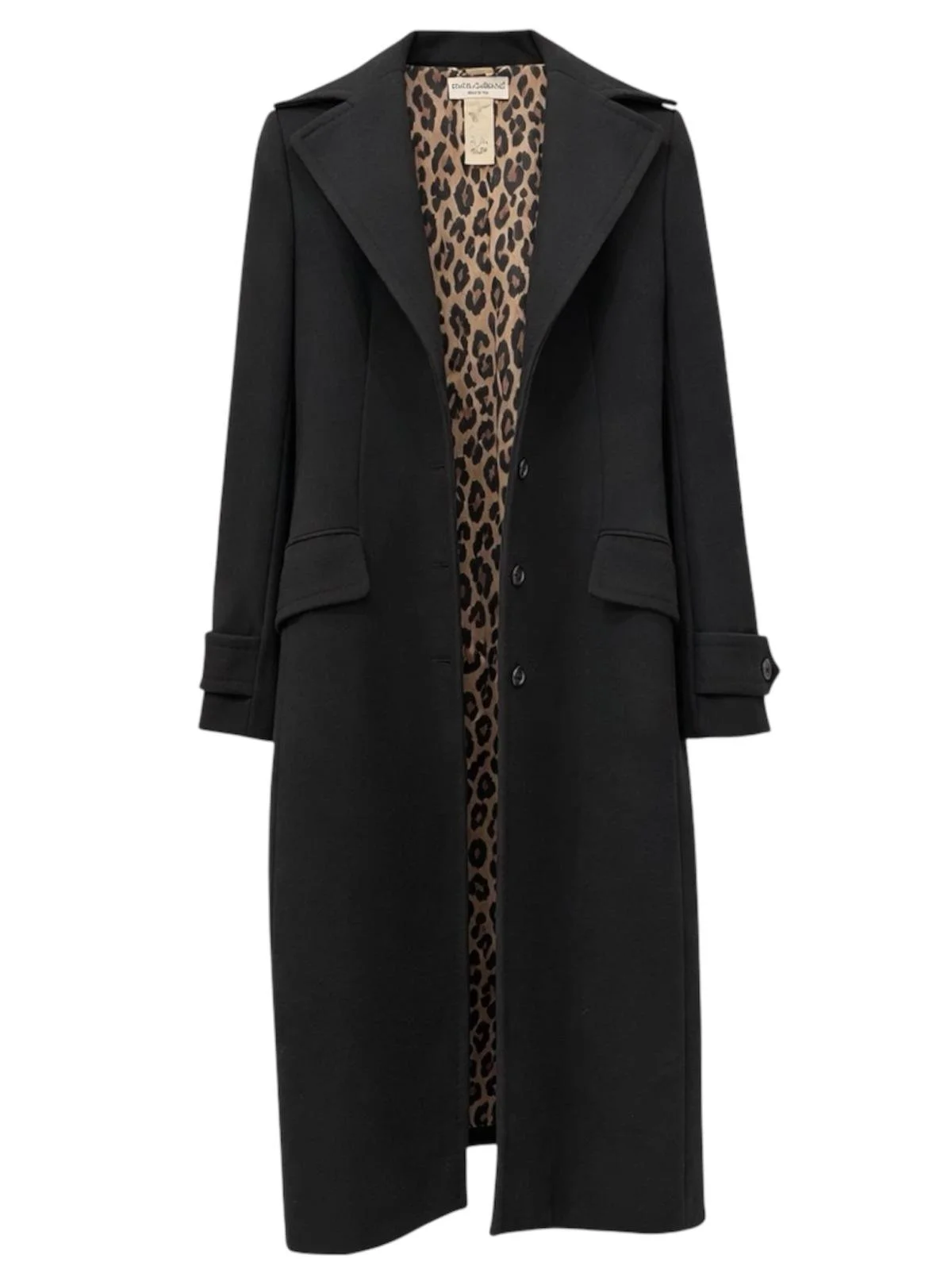 Alt: Dolce & Gabbana black coat with leopard print lining