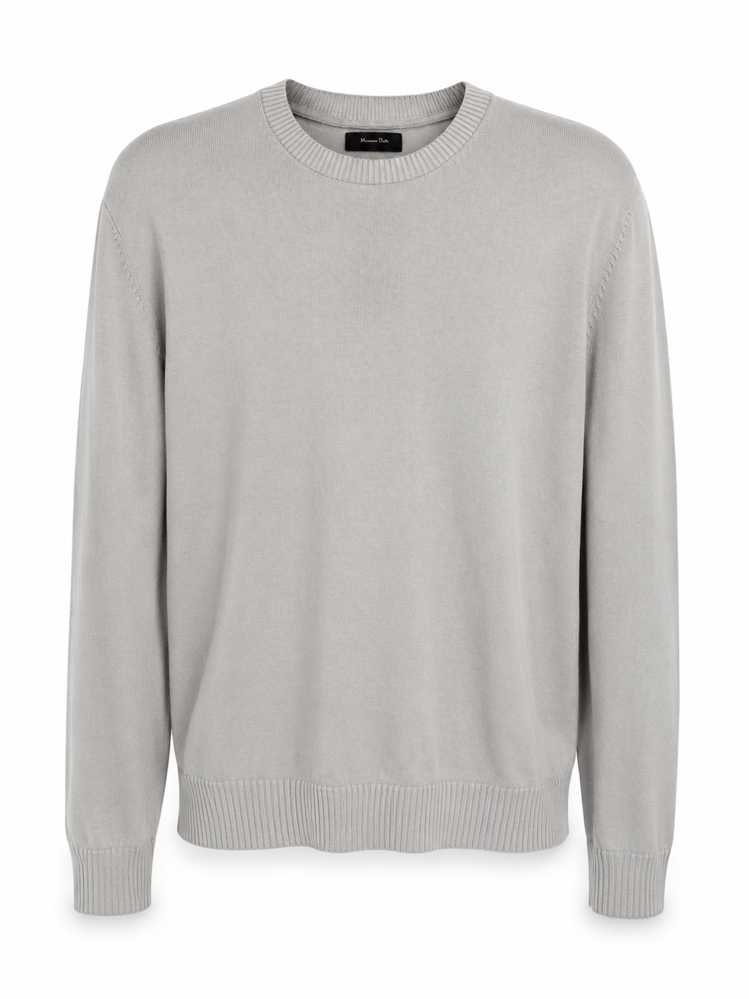 Massimo Dutti men’s ice green fine knit sweater front view, crew neck, minimalist luxury knitwear.