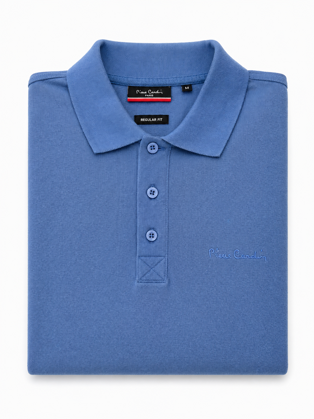 Pierre Cardin blue polo shirt folded view collar detail men’s cotton