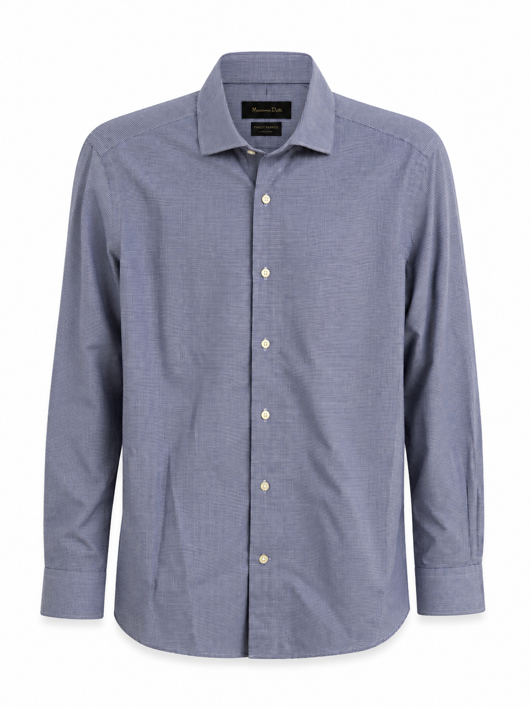 Massimo Dutti men’s blue micro-check cotton shirt front view long sleeve smart casual design