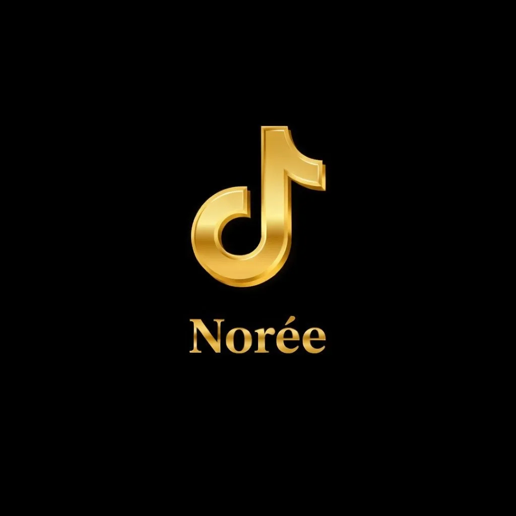 Gold Instagram icon with Norée logo on black background, luxury second hand fashion boutique Malta, curated designer resale clothing EU shipping