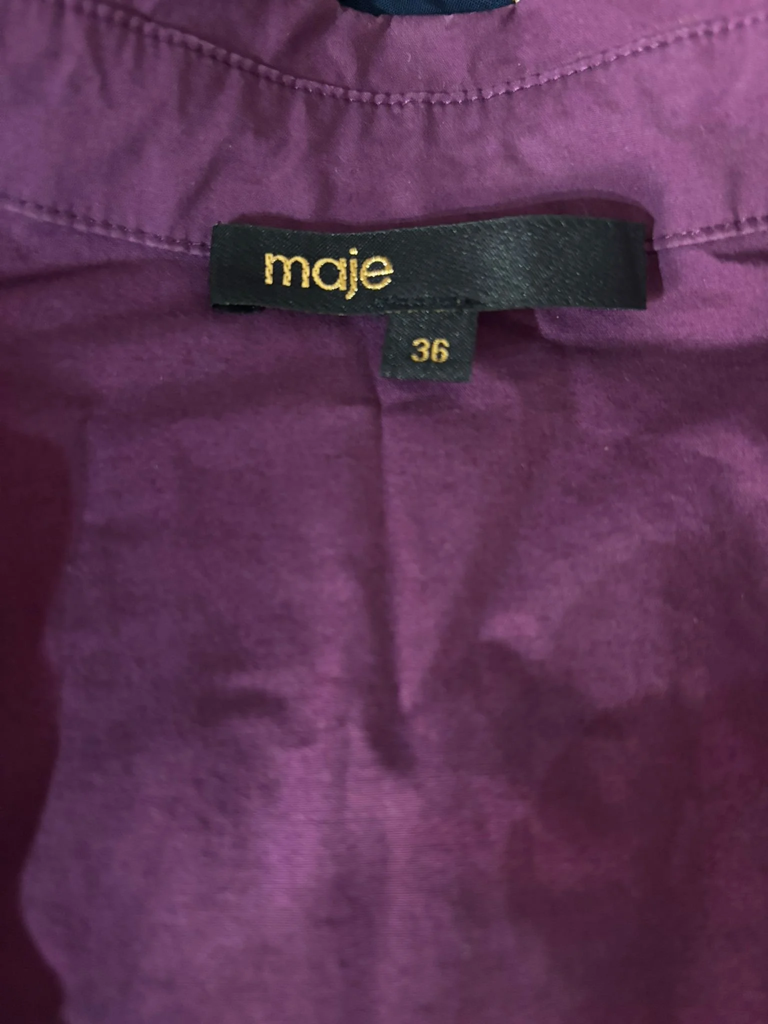 Maje Paris dress brand label with size tag, pre-owned designer clothing