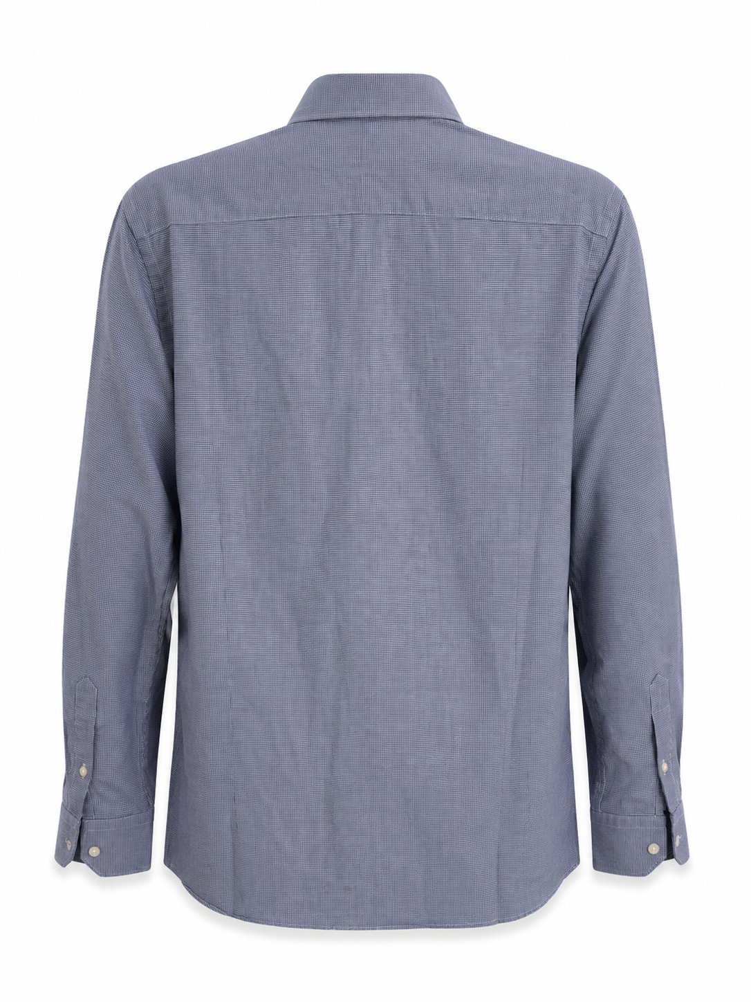Massimo Dutti men’s blue and white micro-check shirt back view classic long sleeve fit
