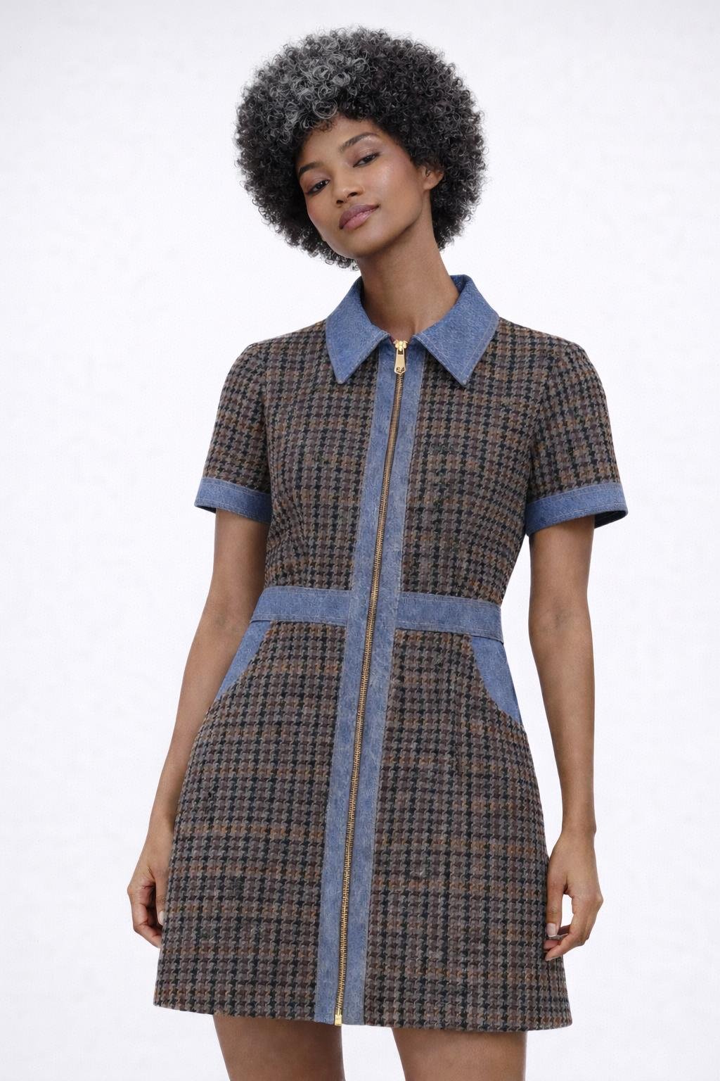 Sandro Tweed Mini Dress with Denim Detail – Women’s Designer