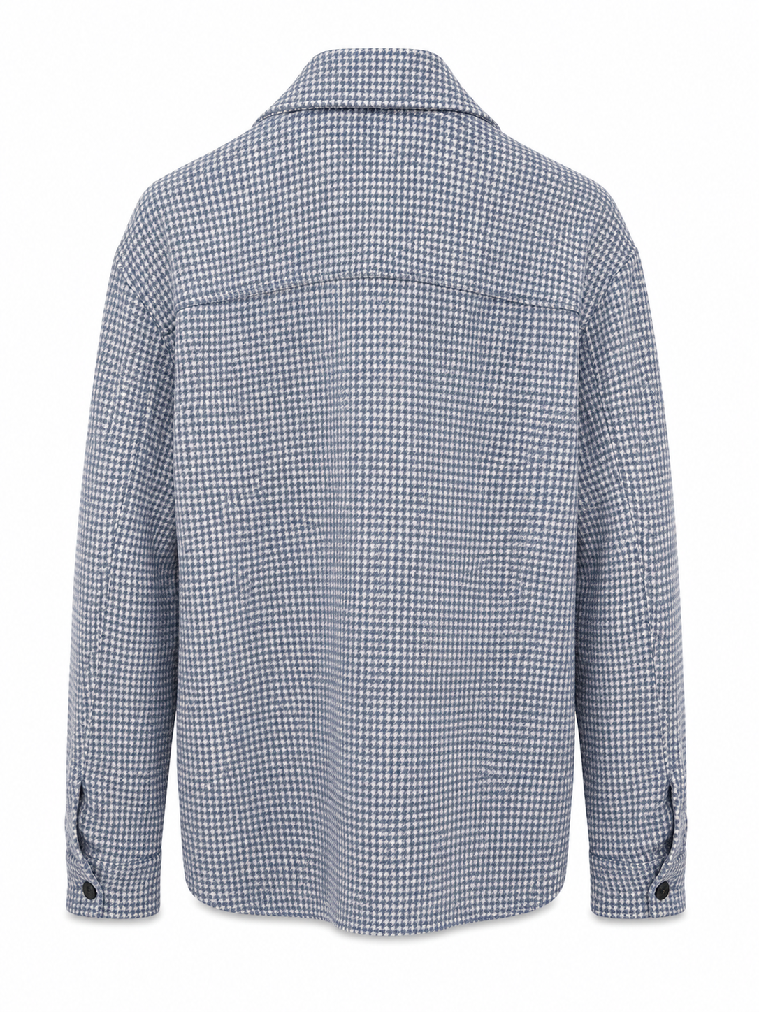 Back view of Reiss men’s blue houndstooth wool blend overshirt showing clean tailoring and classic overshirt silhouette.