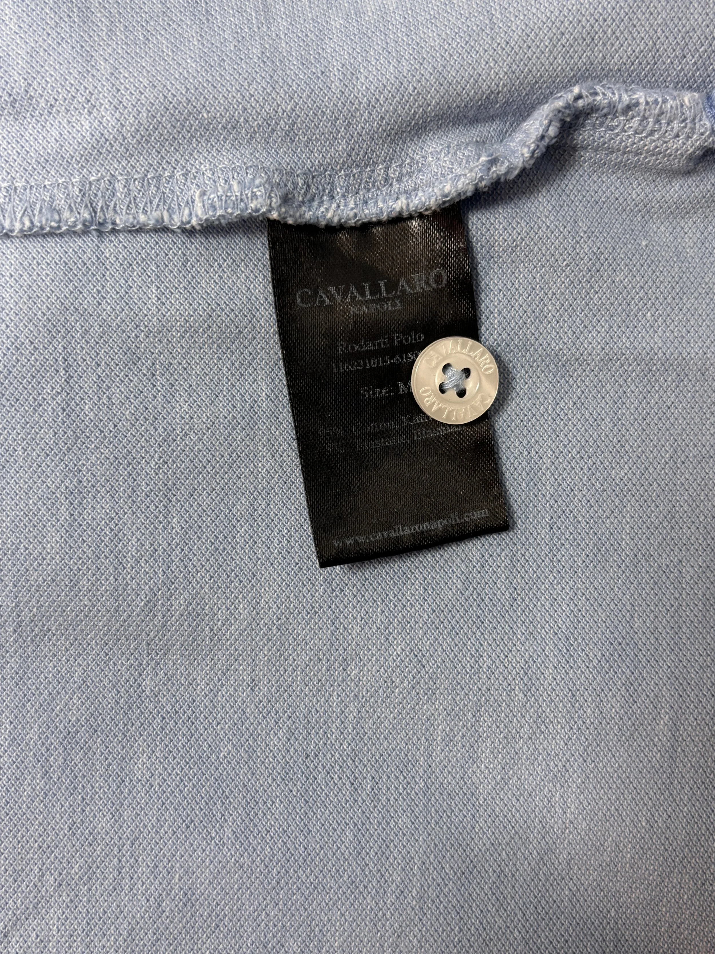 Cavallaro Napoli polo shirt label detail premium cotton fabric logo stitching close up