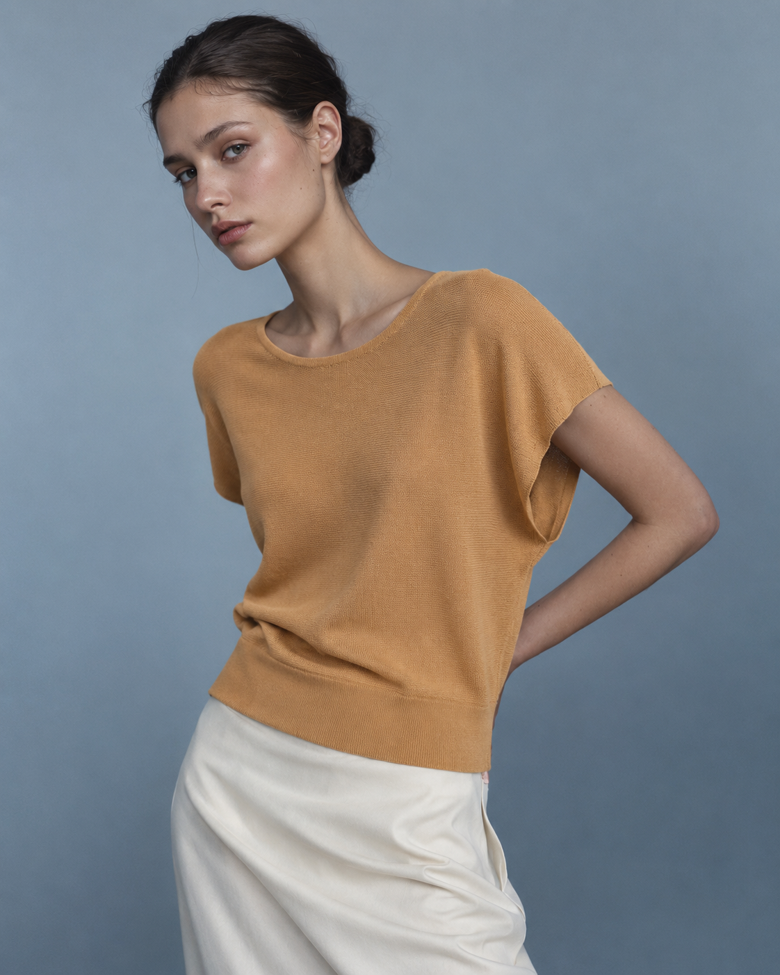 YAYA Orange Lyocell & Silk Knit Top