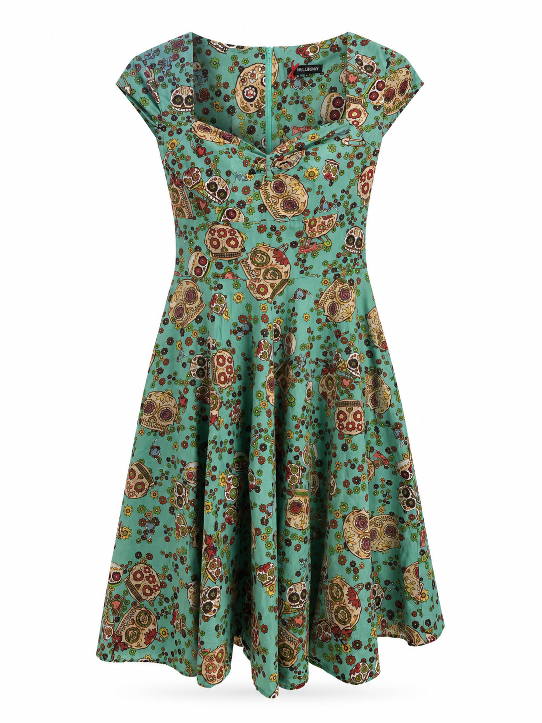 Hell Bunny turquoise sugar skull dress – front view