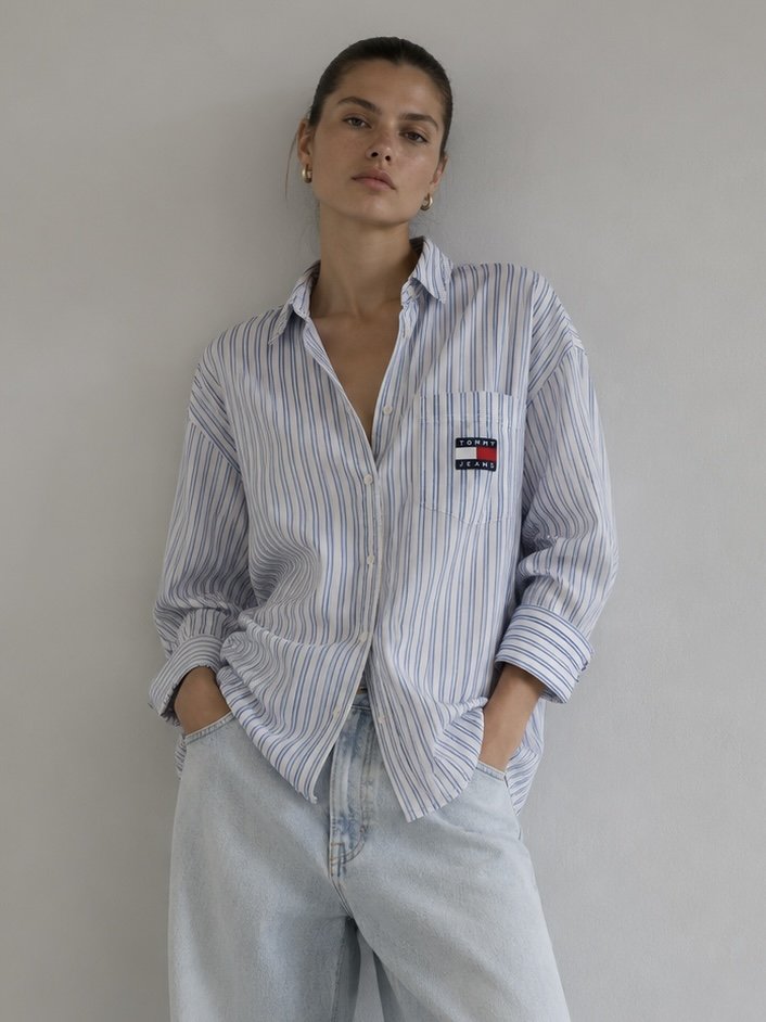 Tommy Hilfiger oversized striped cotton shirt front view