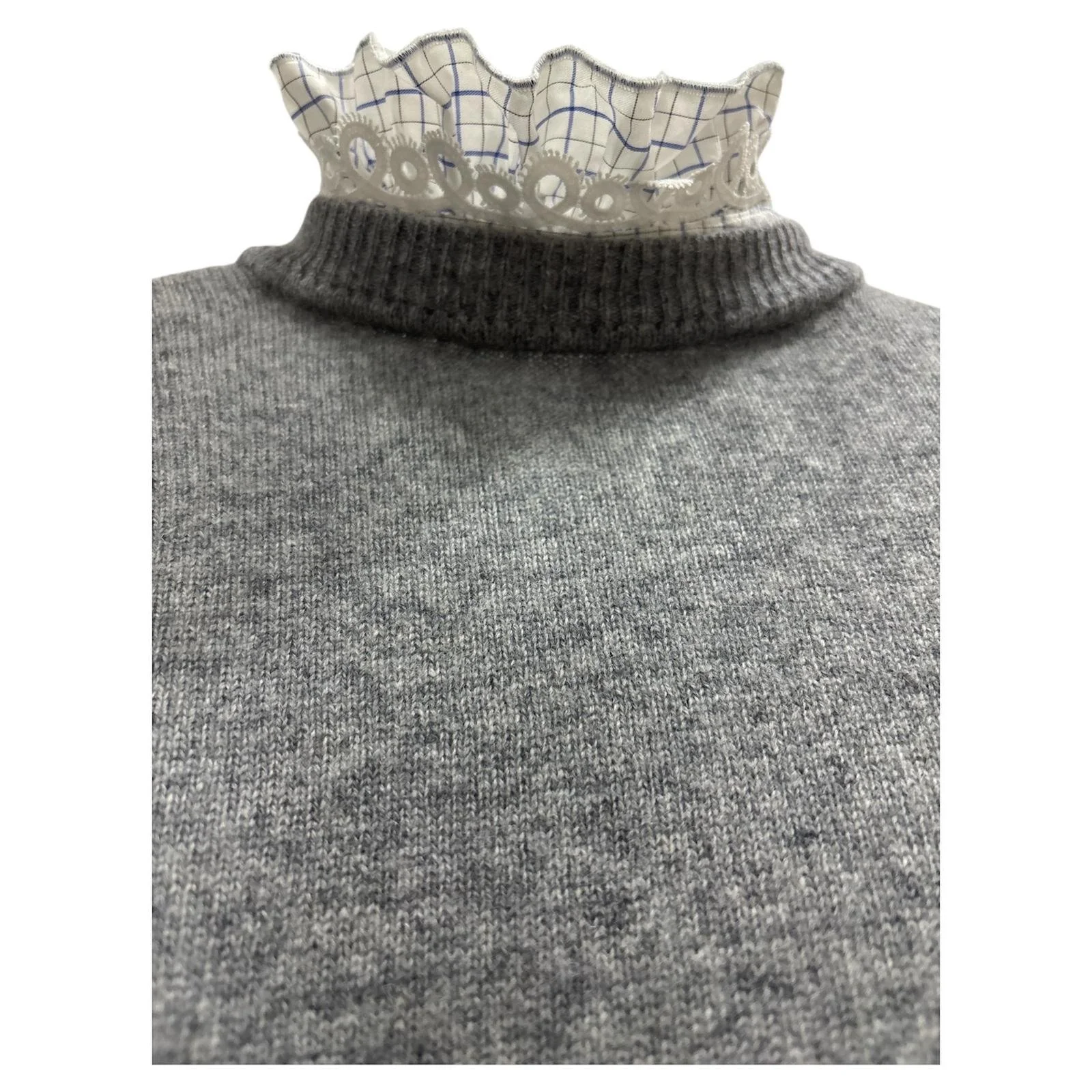 Sandro wool sweater ruffled collar detail with contrast fabric