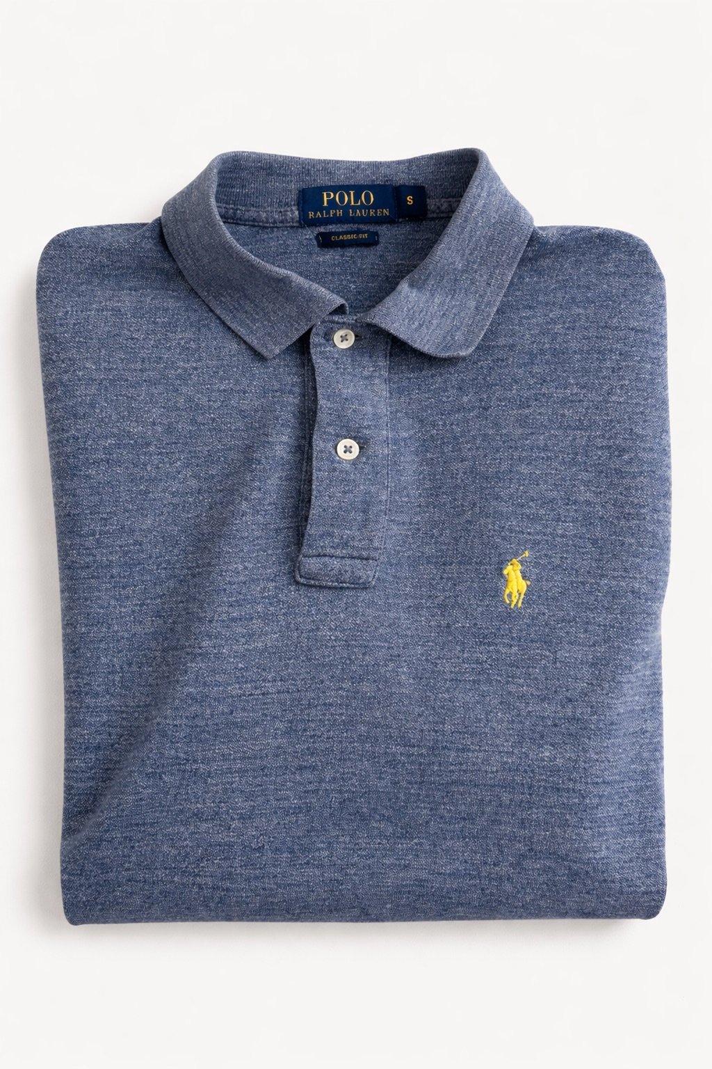 Polo Ralph Lauren blue polo shirt folded view with embroidered logo men’s cotton polo