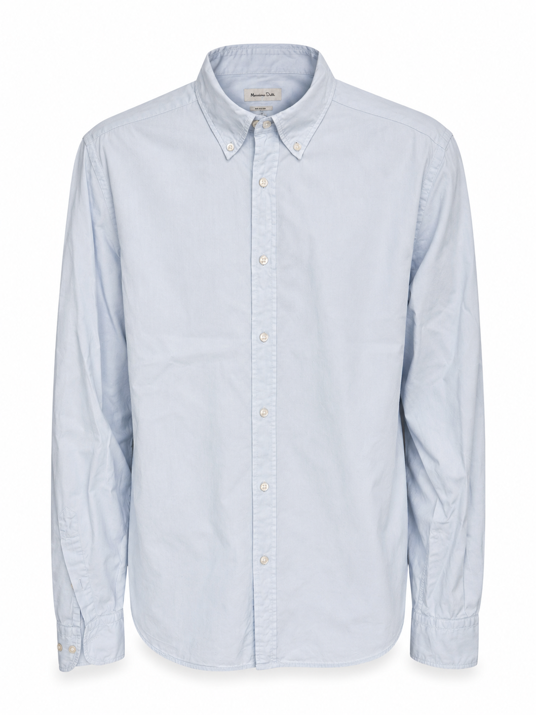 Massimo Dutti light blue cotton shirt front view with button-down collar and button fastening
