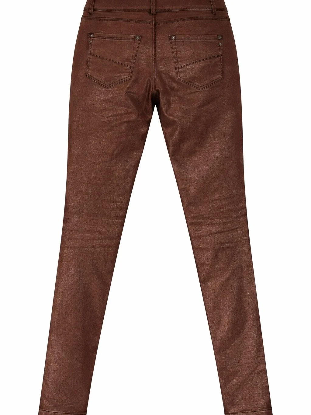 NÜ Denmark metallic brown coated skinny jeans back view with pocket detailing