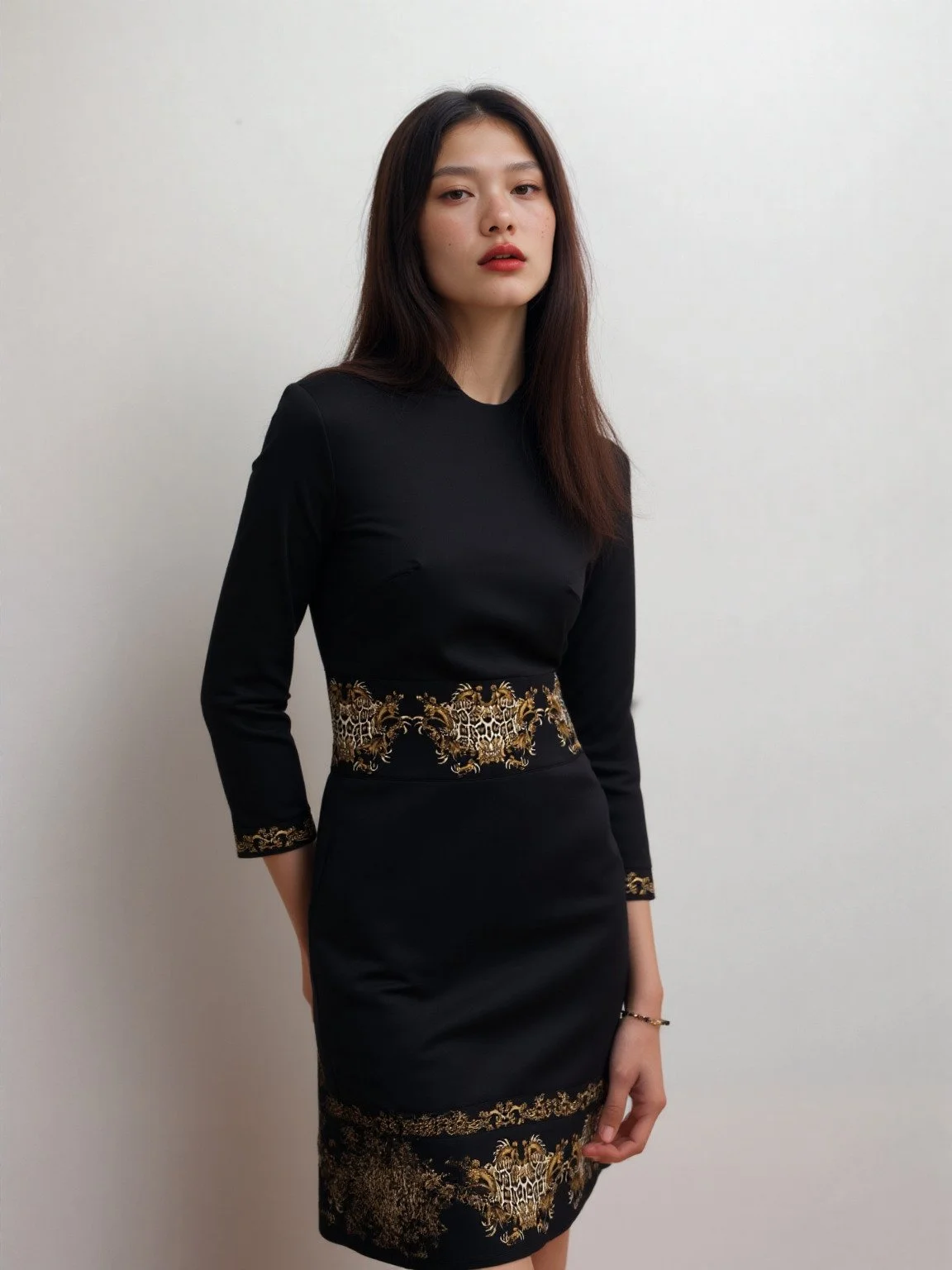 Just Cavalli Black Long Sleeve Dress with Gold Baroque Detail – Pre-Owned Luxury