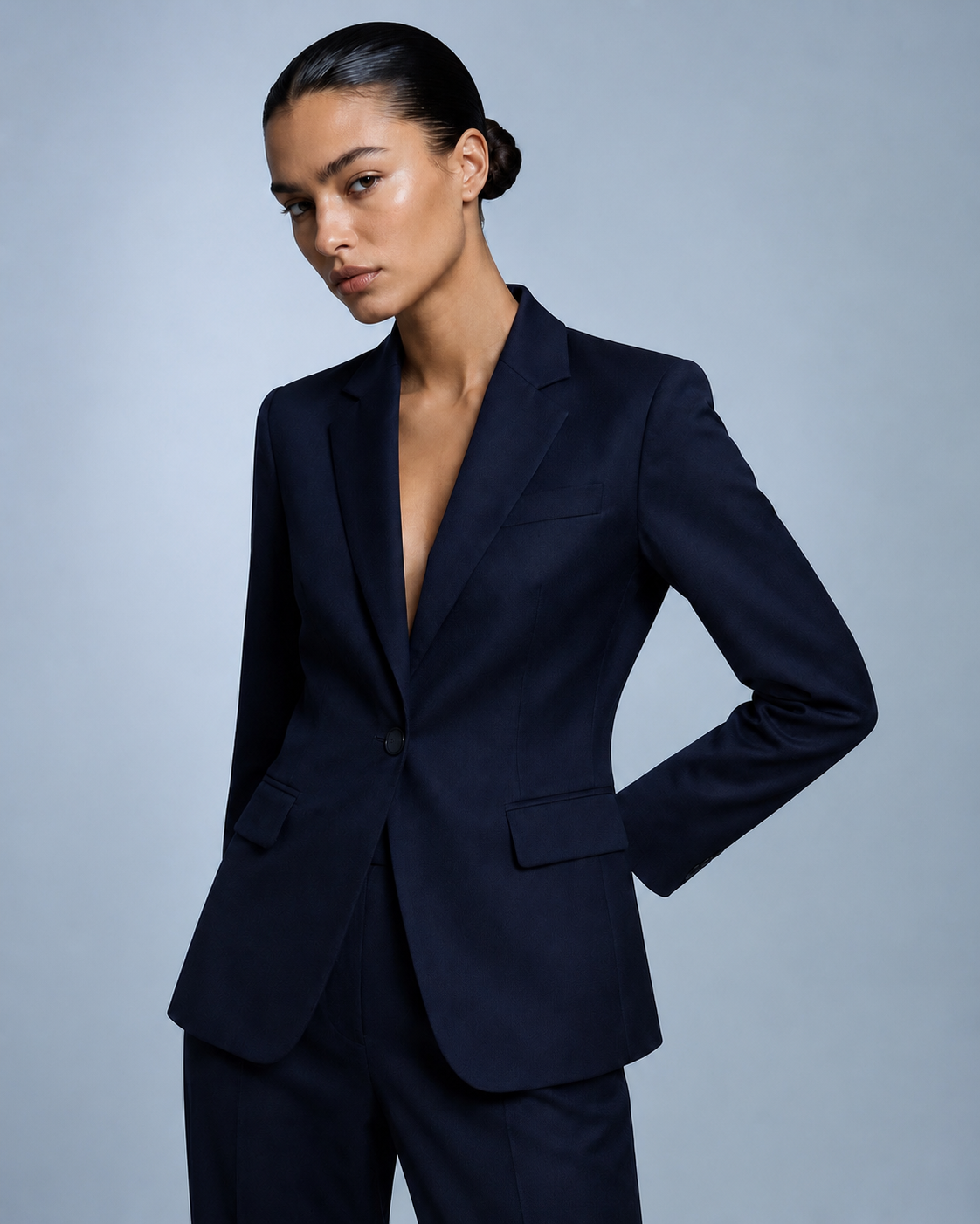Stockh lm navy tailored women’s blazer on model