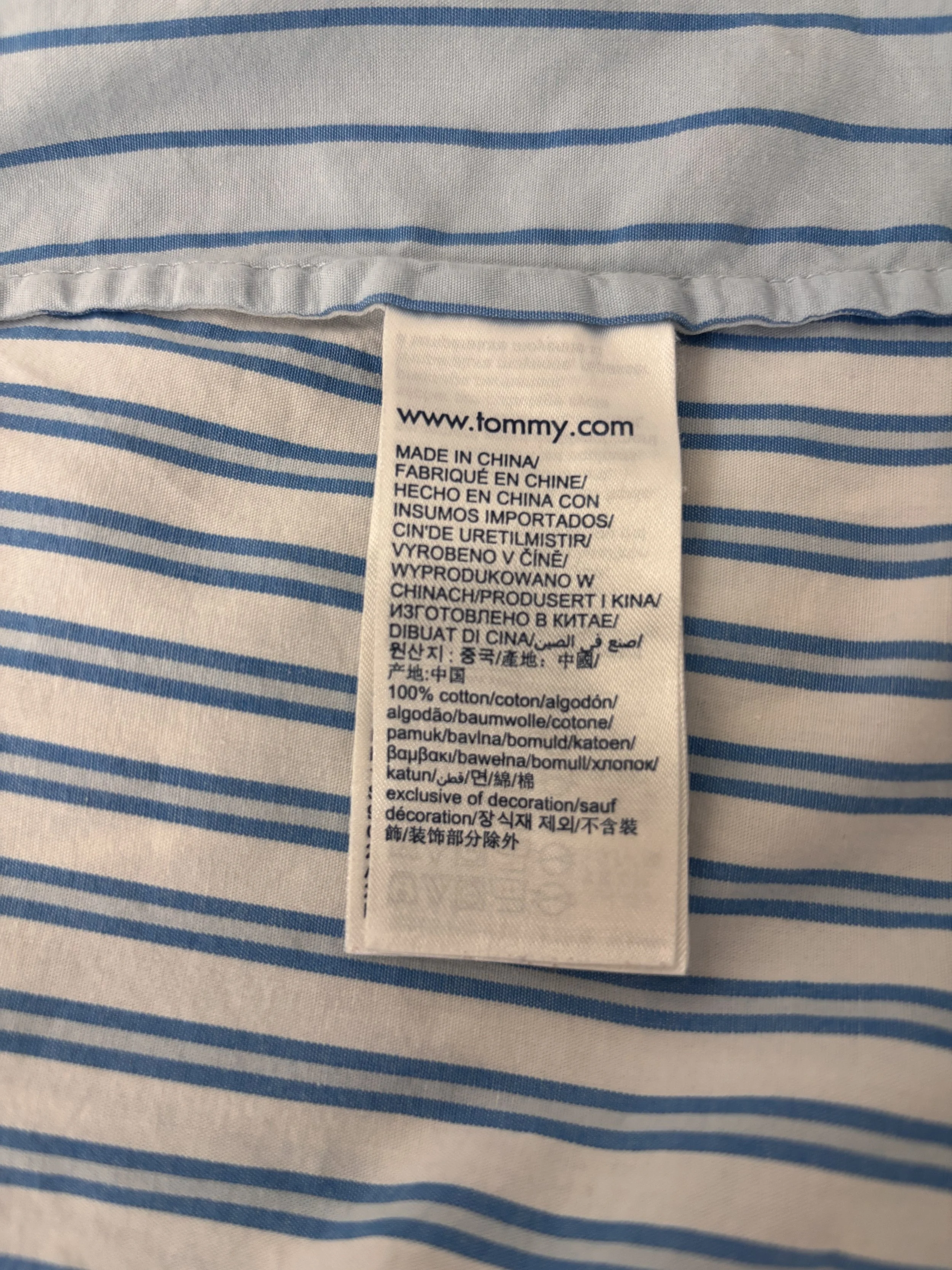 Tommy Hilfiger cotton care label and fabric composition