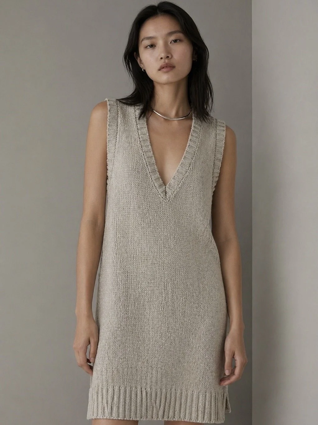 See by Chloé Beige Metallic Long Knit Vest Dress Women’s Designer Knitwear