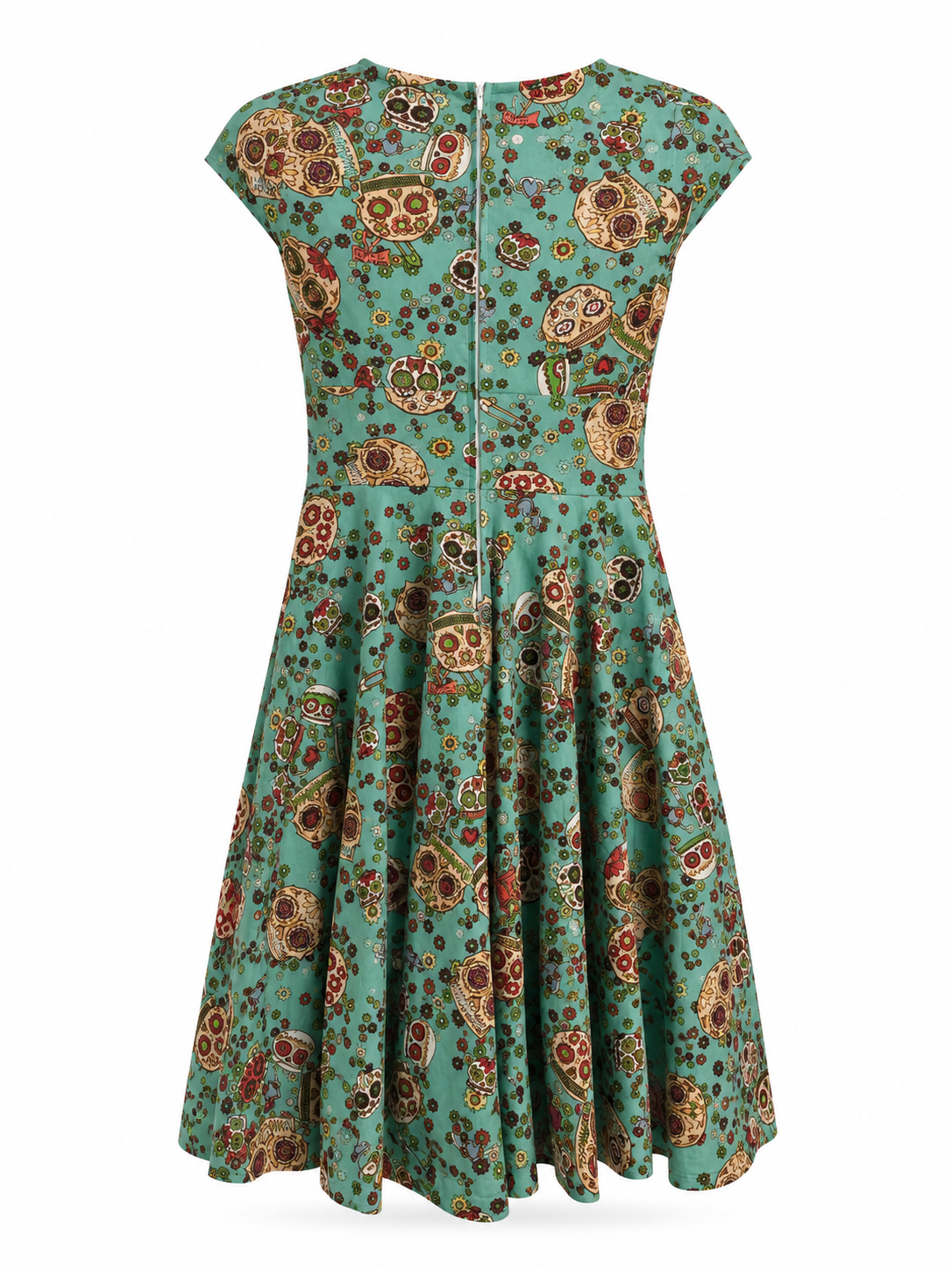 Hell Bunny turquoise sugar skull dress – back view.