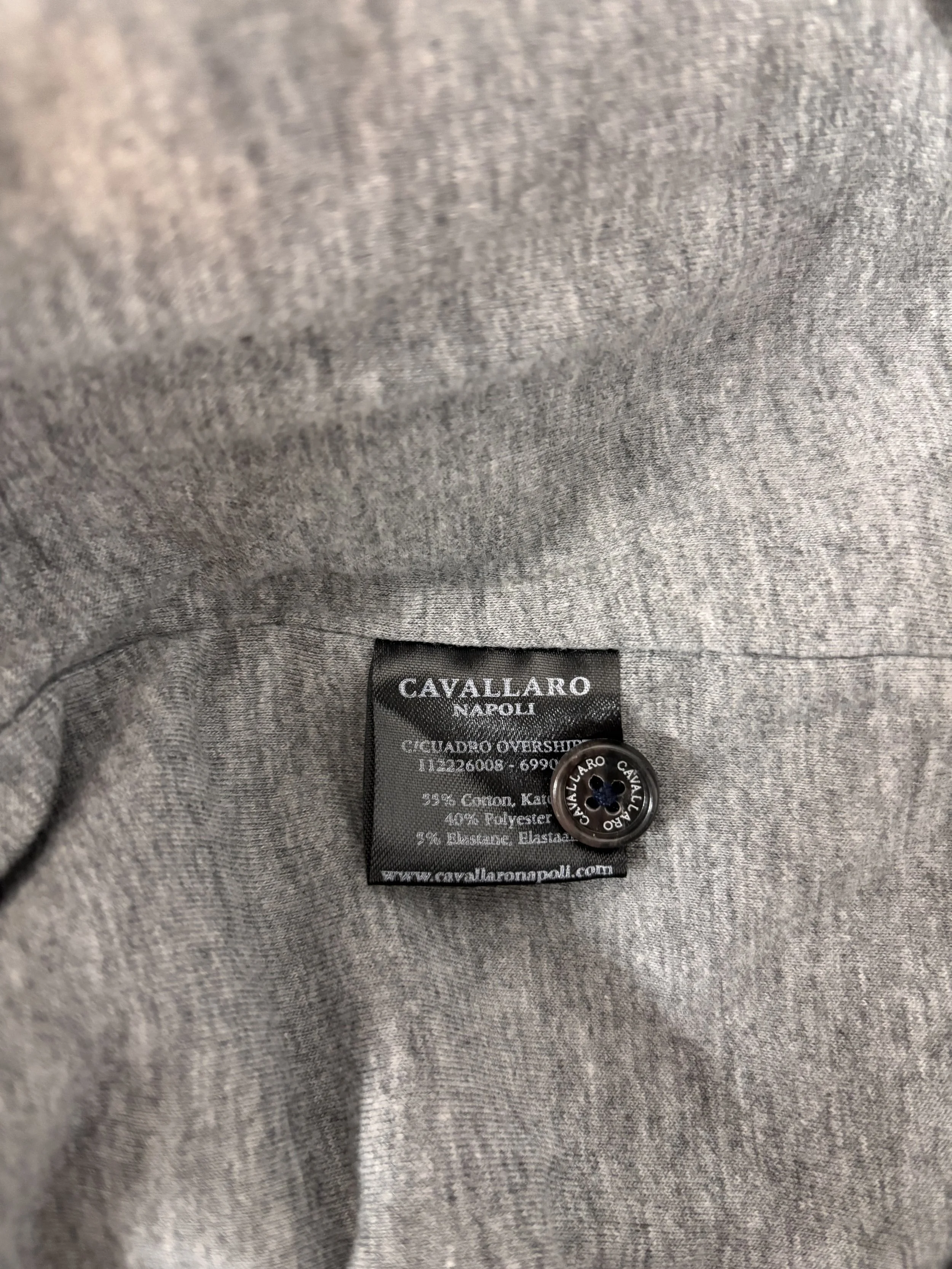 Cavallaro Napoli garment label and composition details inside navy quilted overshirt in excellent pre-owned condition