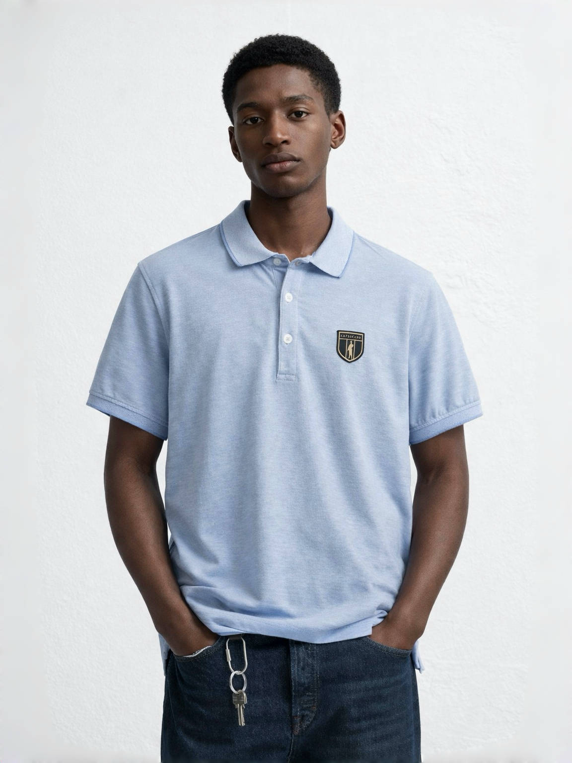 Cavallaro Napoli light blue polo shirt men short sleeve premium cotton fitted style