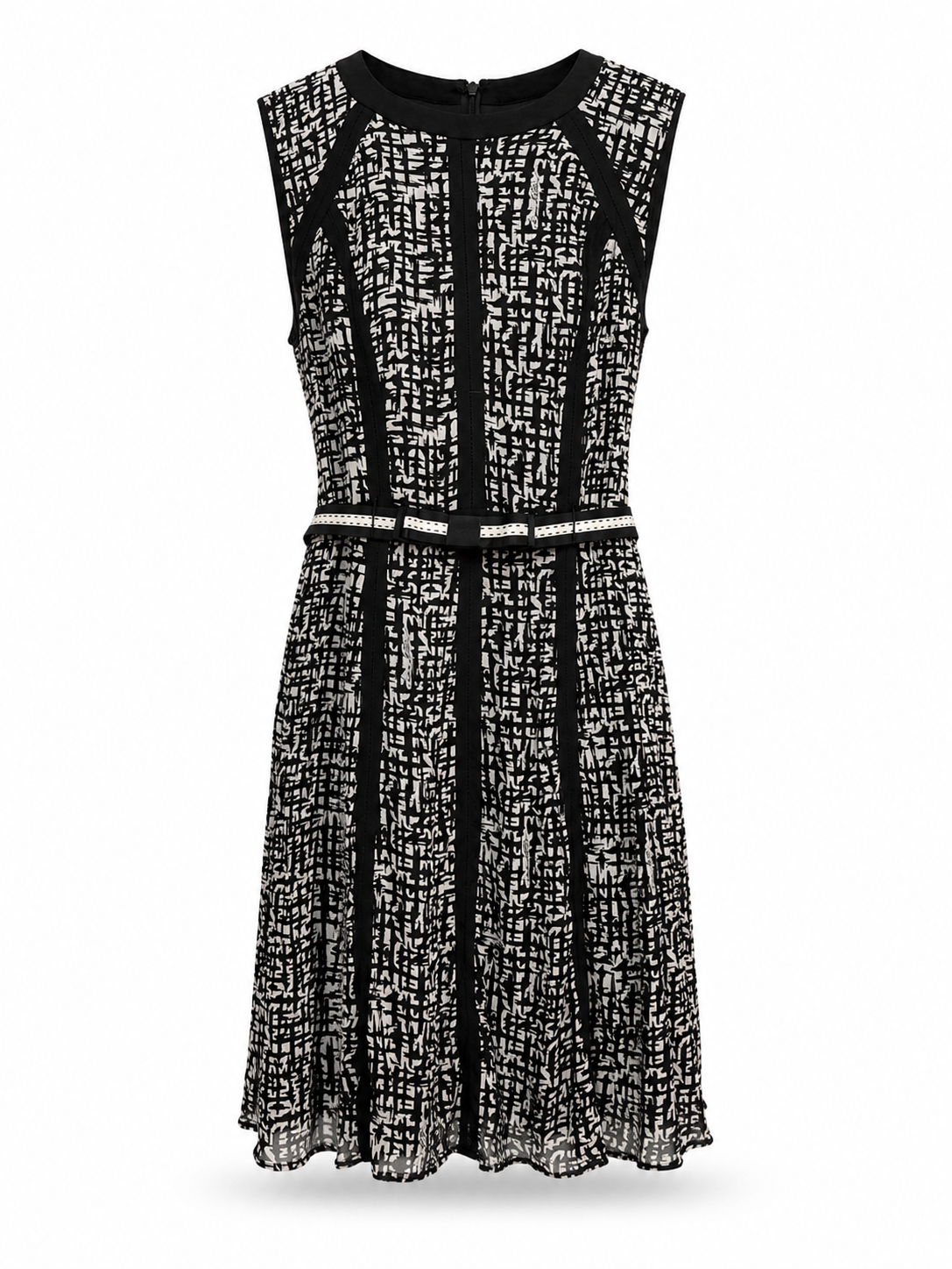 Karen Millen black and white sleeveless printed dress with belt