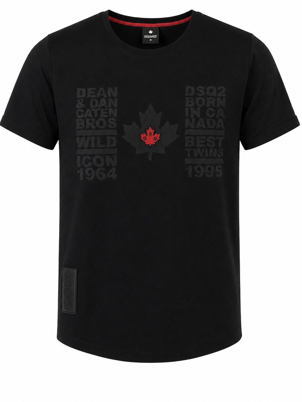 Dsquared2 black graphic t-shirt men front view maple leaf logo designer streetwear