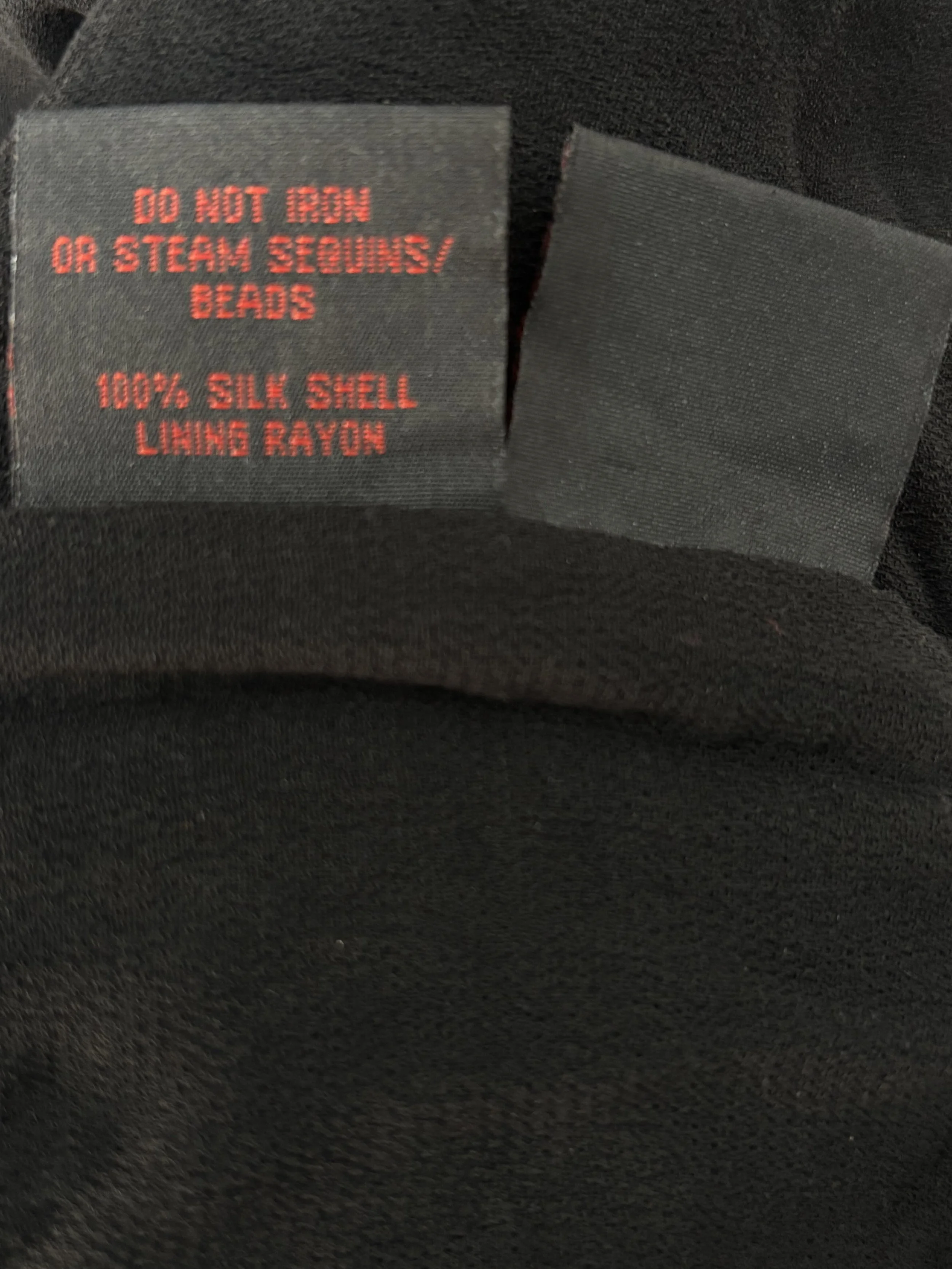 Frank Usher 100% silk shell and rayon lining fabric label