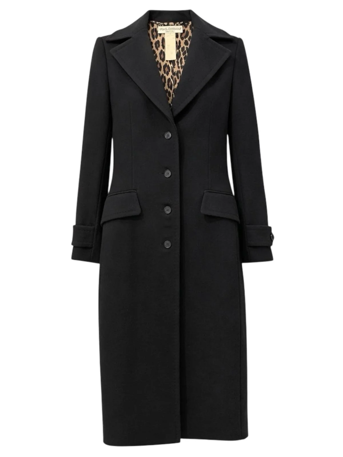 Dolce & Gabbana black tailored coat with leopard lining