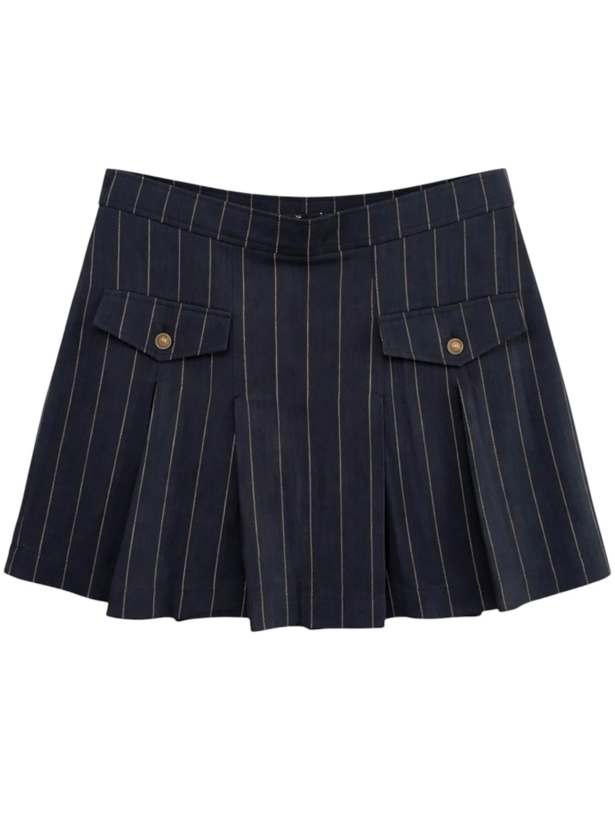 Sandro navy pinstripe mini skirt with pleats, pre-owned designer clothing