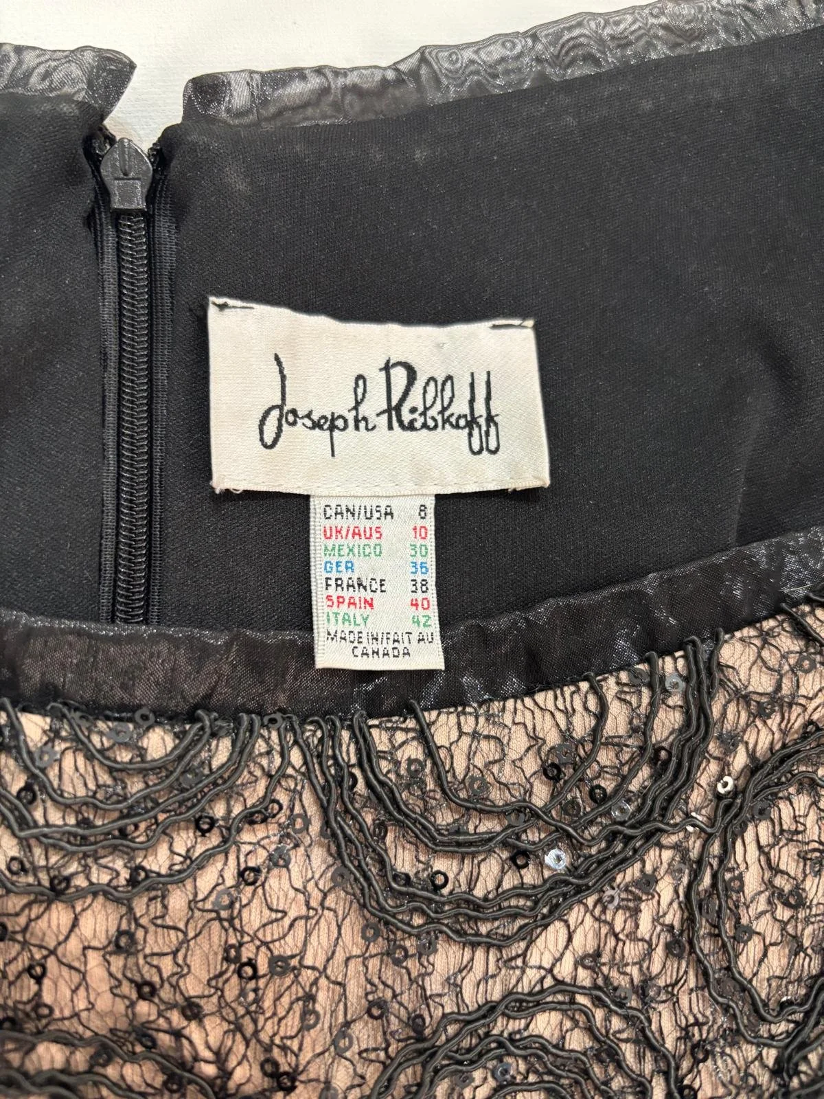 Joseph Ribkoff original interior label close-up Made in Canada designer dress