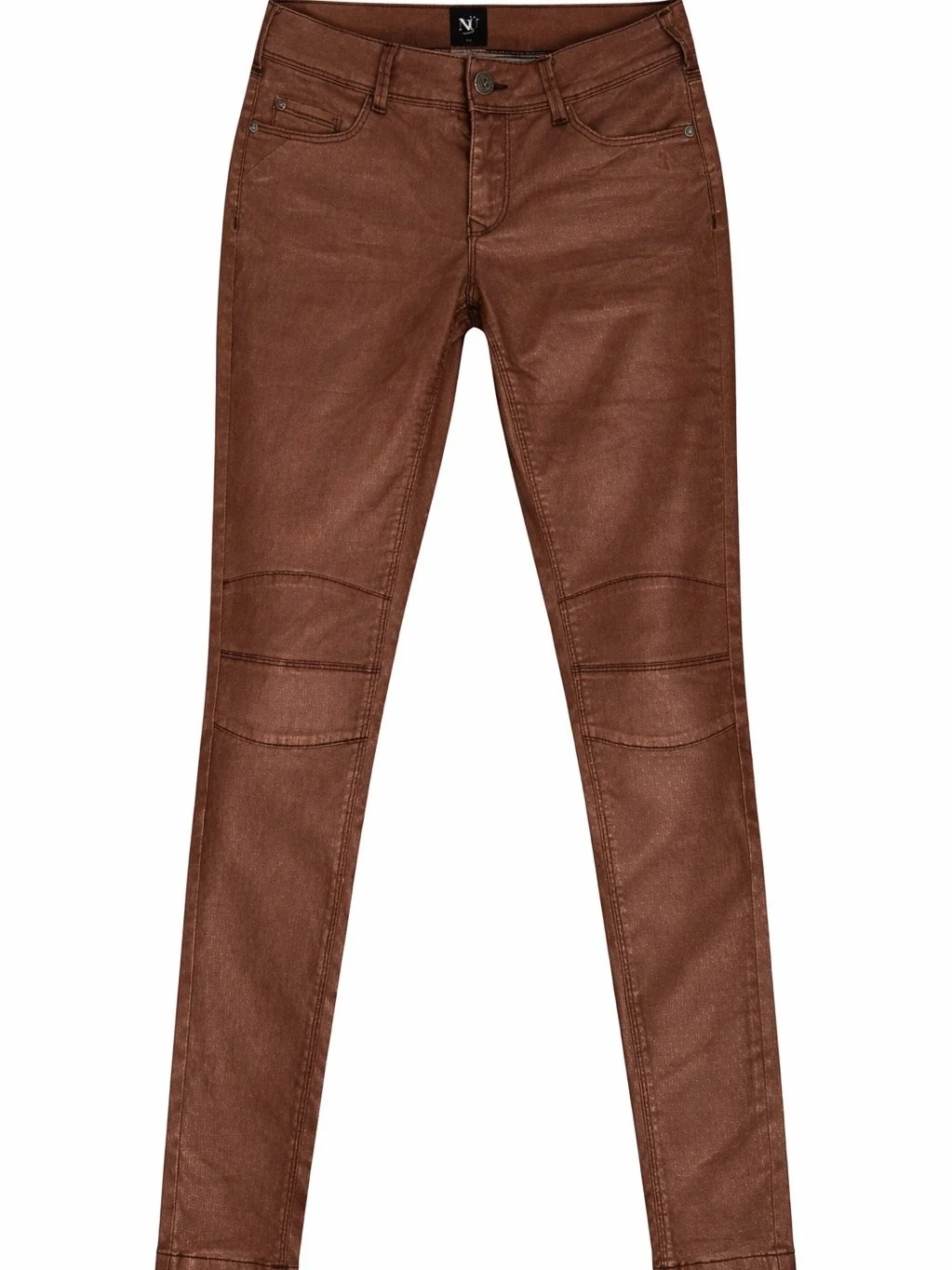 NÜ Denmark bronze brown coated jeans front view with slim skinny silhouette