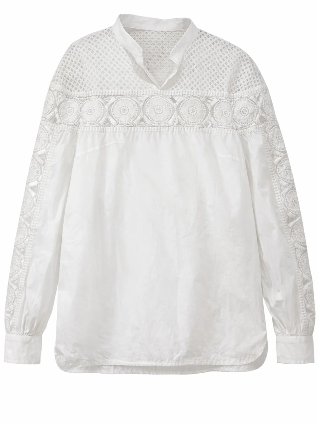 White IRO lace blouse front view with embroidered detailing and long sleeves luxury bohemian designer women’s top pre-owned