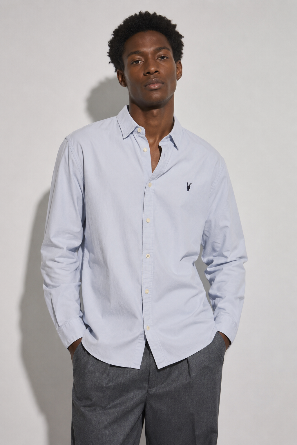 AllSaints men’s light blue cotton shirt front view
