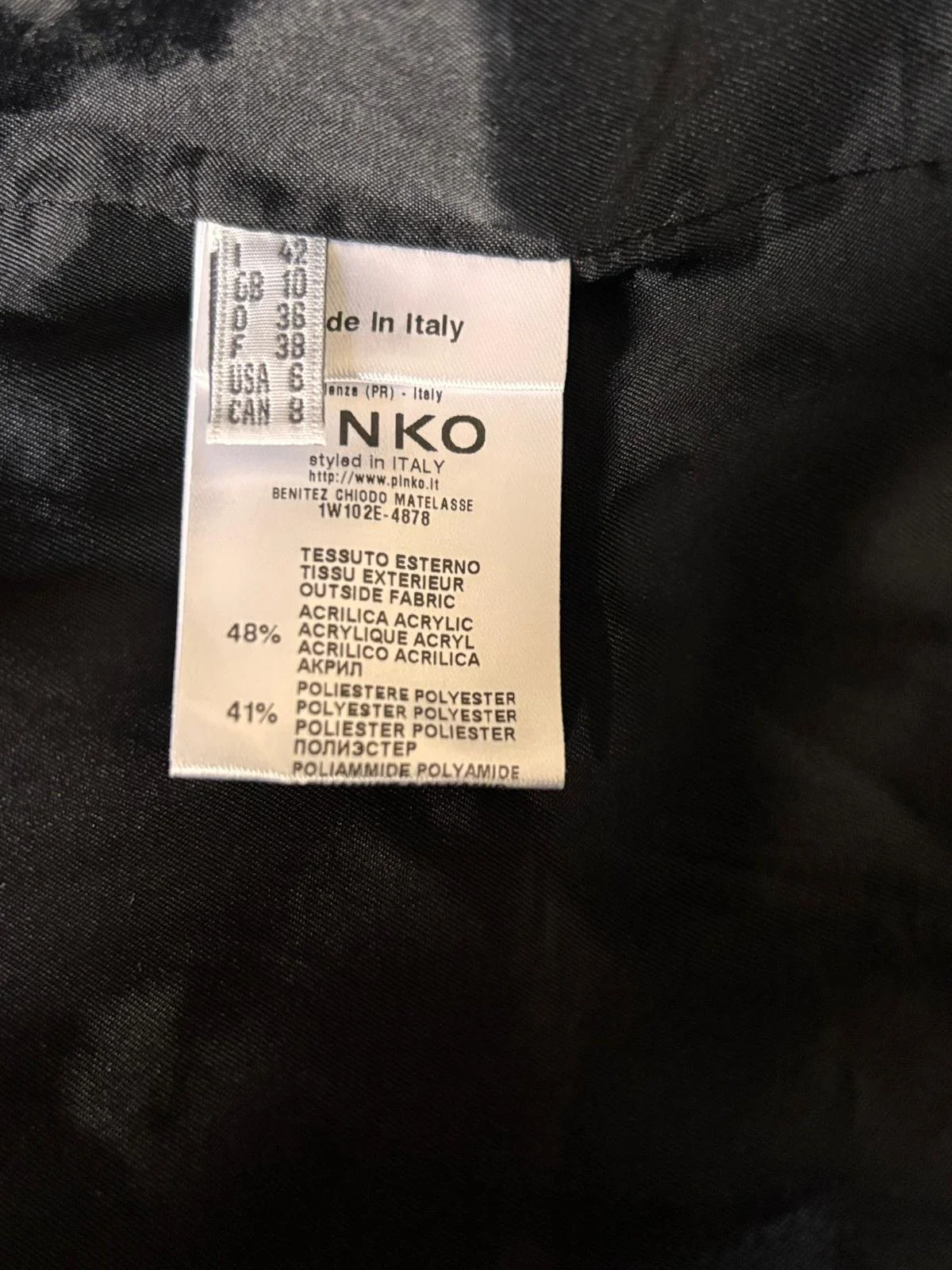 PINKO  jacket made in Italy care label