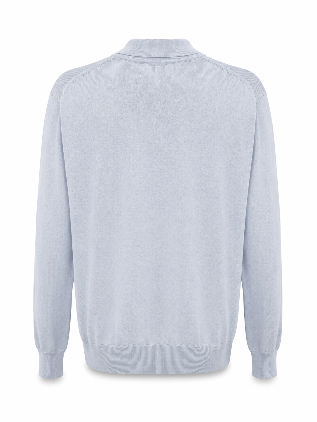 REZA sky blue cotton cashmere knit polo sweater minimalist long sleeve design back view