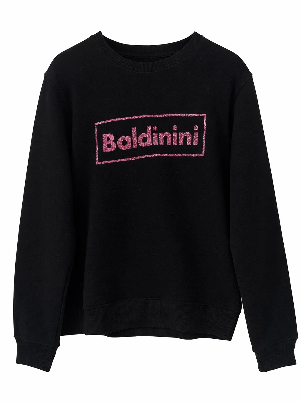 Baldinini black designer sweatshirt with pink glitter logo front view