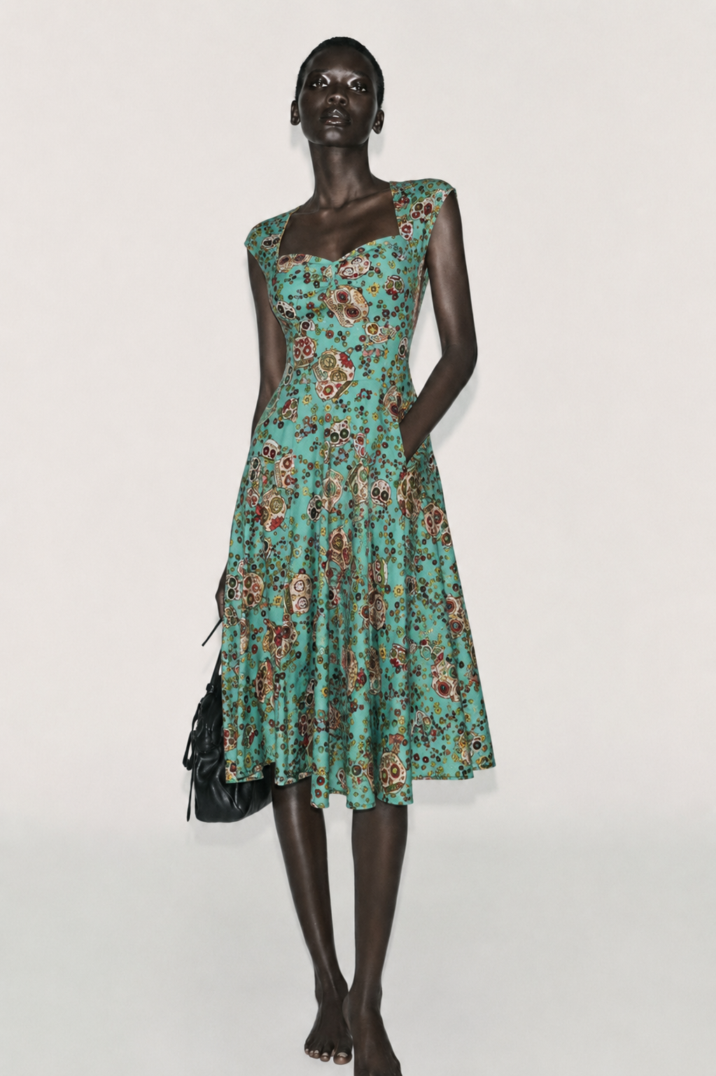 Hell Bunny sugar skull print dress on model